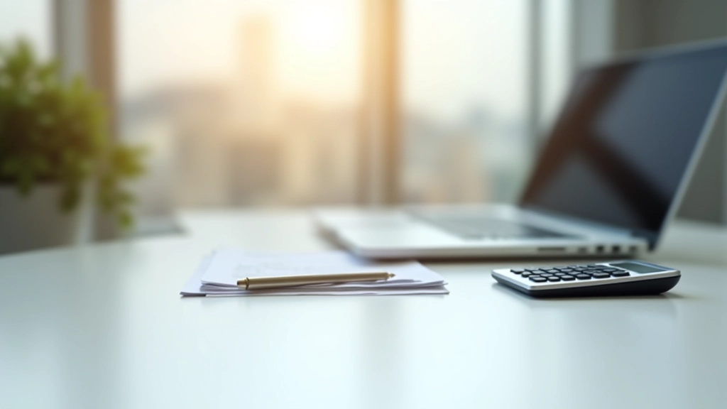 Modern financial workspace with laptop and banking documents on desk