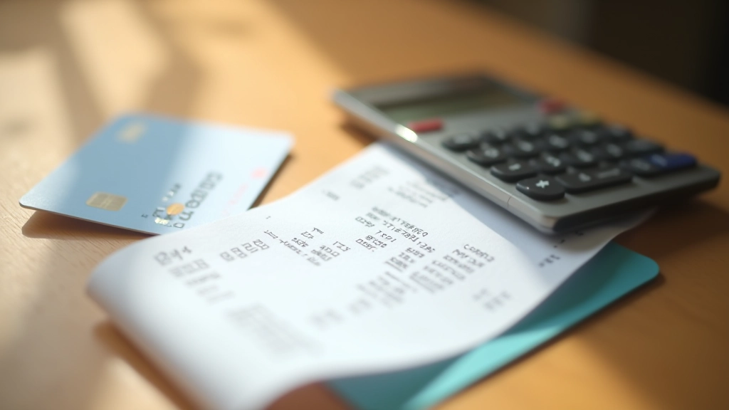 Shopping receipt and credit cards on table with calculator